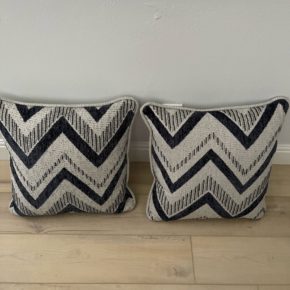Chevron Patterned Navy and Gray Throw Pillows